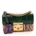 Snakeskin Small Padlock Shoulder Bag Green Pink Purple