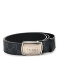GG Supreme Monogram Plaque Buckle Belt 90 36 Black