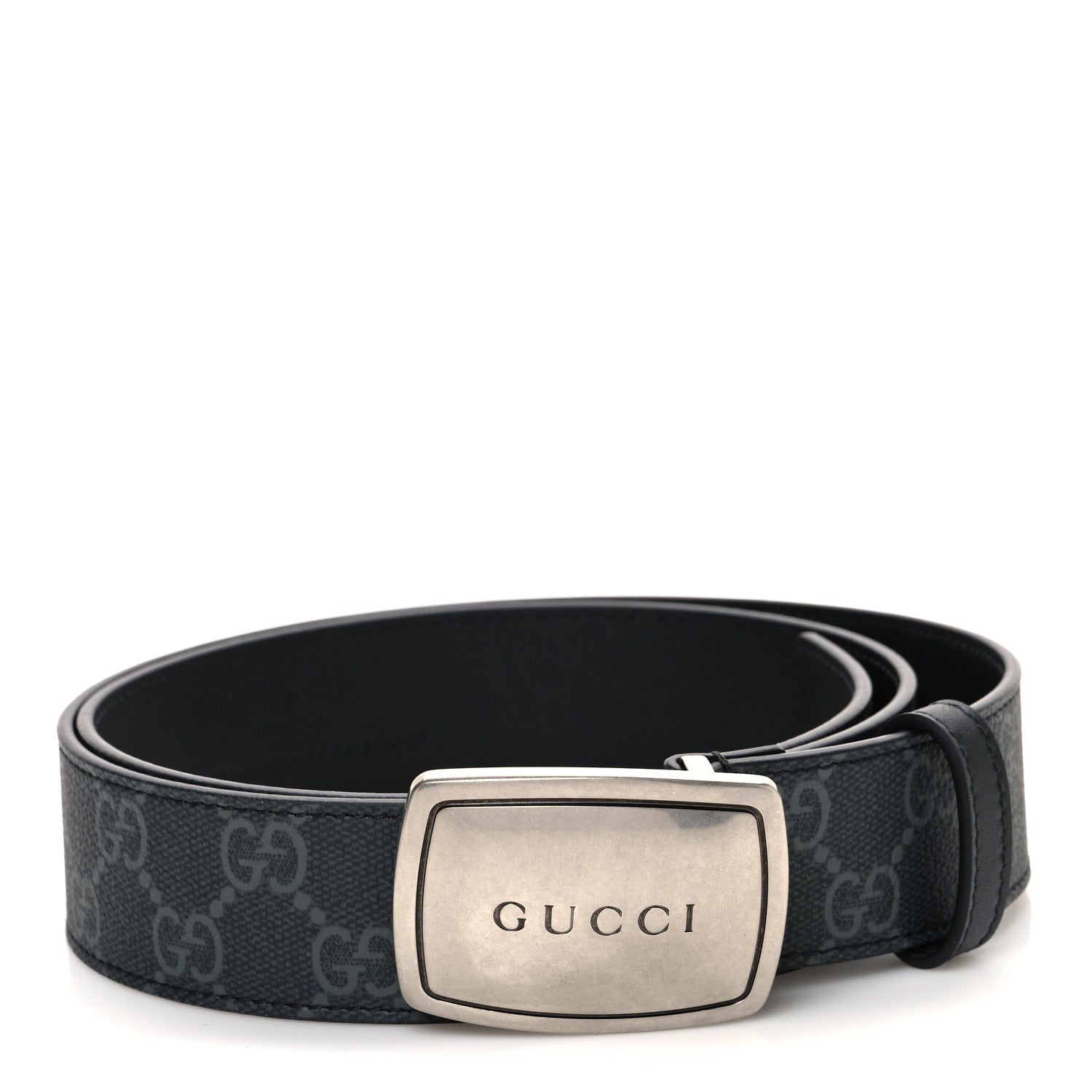 GG Supreme Monogram Plaque Buckle Belt 90 36 Black