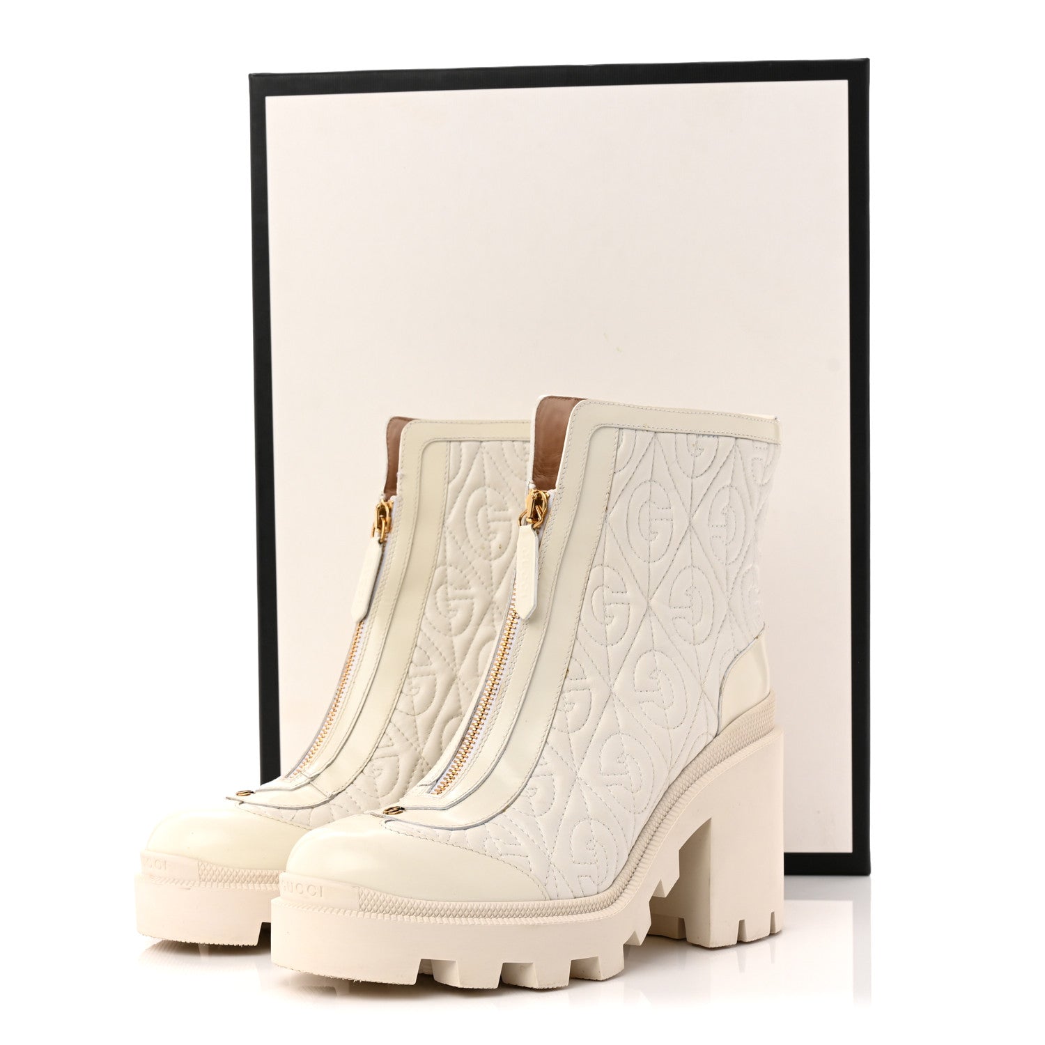 Calfskin Nappa Rhombus Quilted Trip Ankle Boots 39.5 Great White