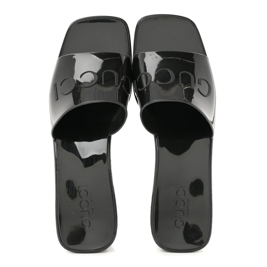 Rubber Gucci Logo Womens Platform 20/60mm Slide Sandals 38 Black