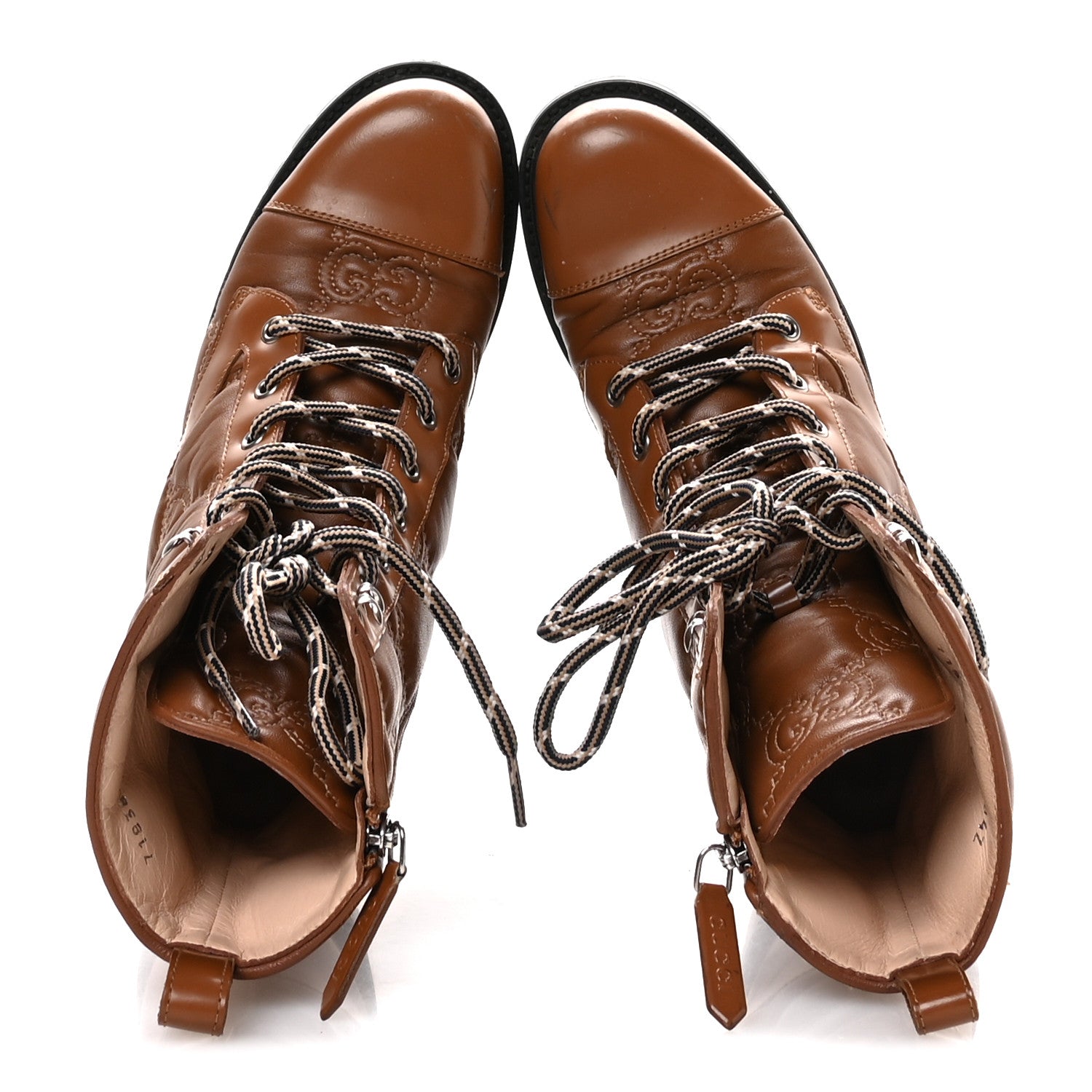 Cordovan Lux Nappa GG Matelasse Lace Up 60mm Combat Boots 36 Dark Hazel Brown