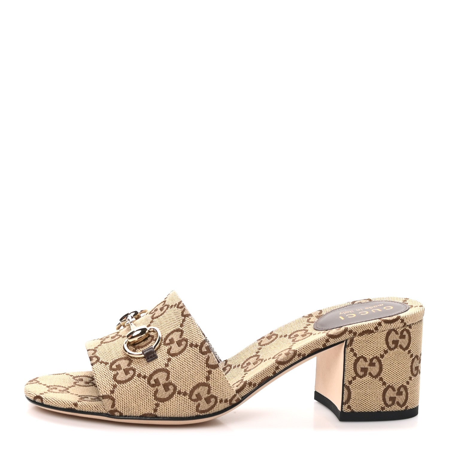 GG Monogram Horsebit Slide Sandals 38.5 Camel Brown