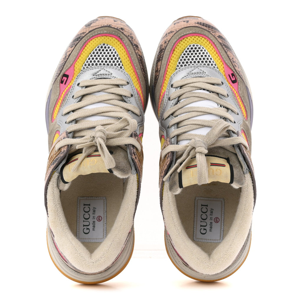 Suede Calfskin Tejus Printed Womens Ultrapace Sneakers 37.5 Pink Silver Oatmeal Yolk