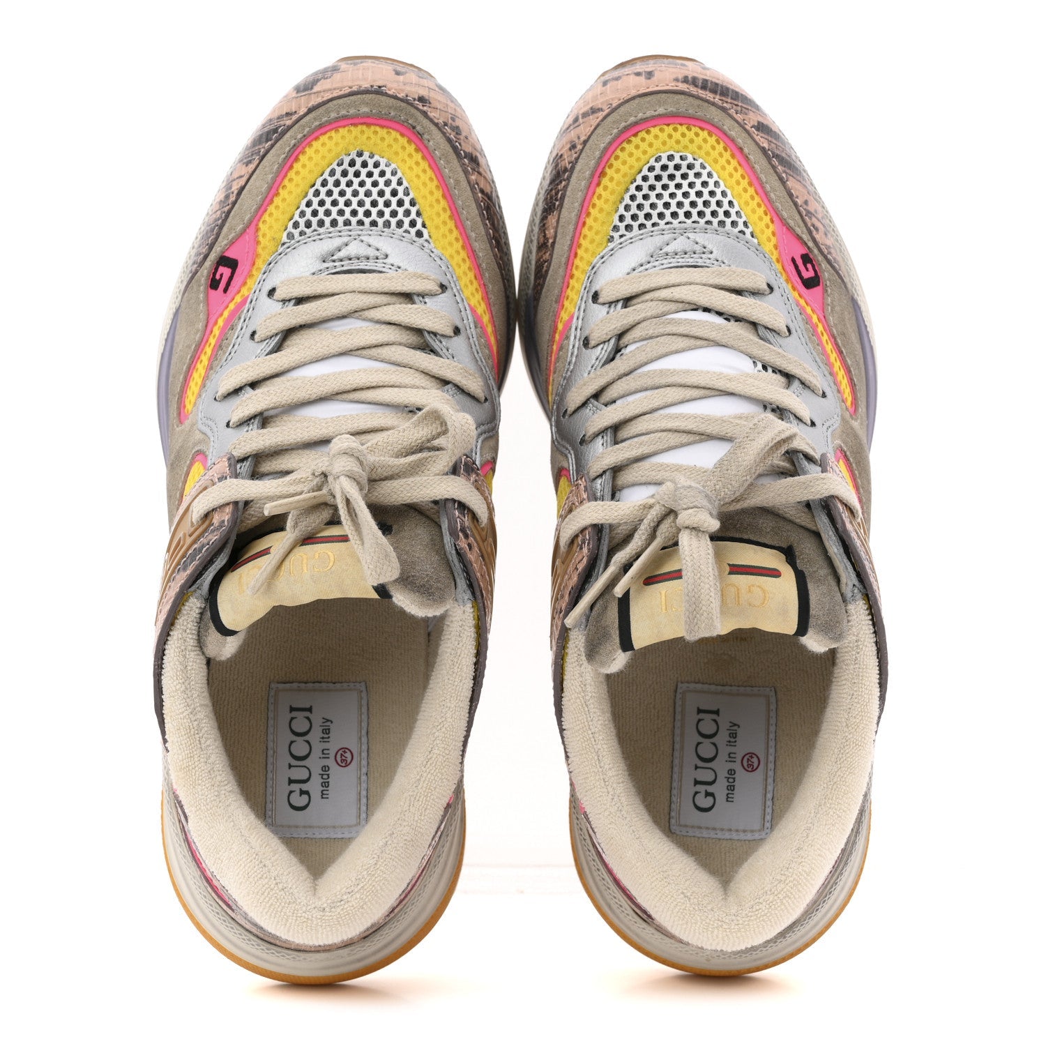 Suede Calfskin Tejus Printed Womens Ultrapace Sneakers 37.5 Pink Silver Oatmeal Yolk