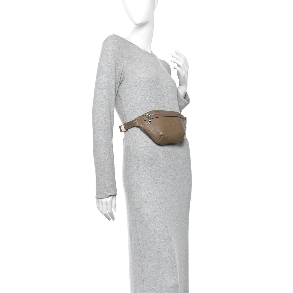 Piuma Calfskin Jumbo GG Embossed Small Belt Bag Good Taupe