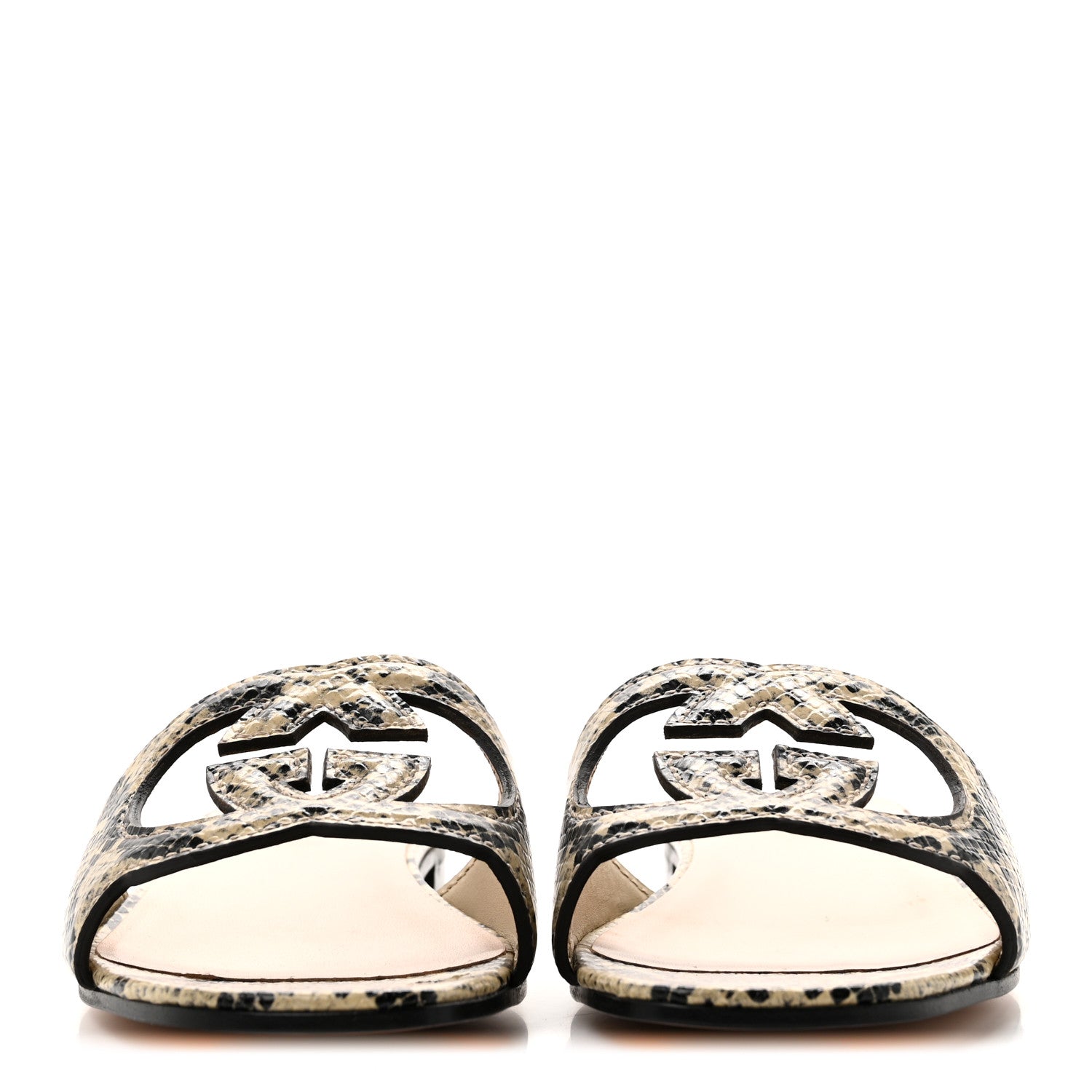 Calfskin Python Print Interlocking G Cut Out Slide Sandals 38.5 Beige Avana