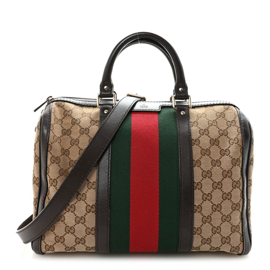 Monogram Selleria Calfskin Vintage Web Medium Boston Beige Ebony Cocoa