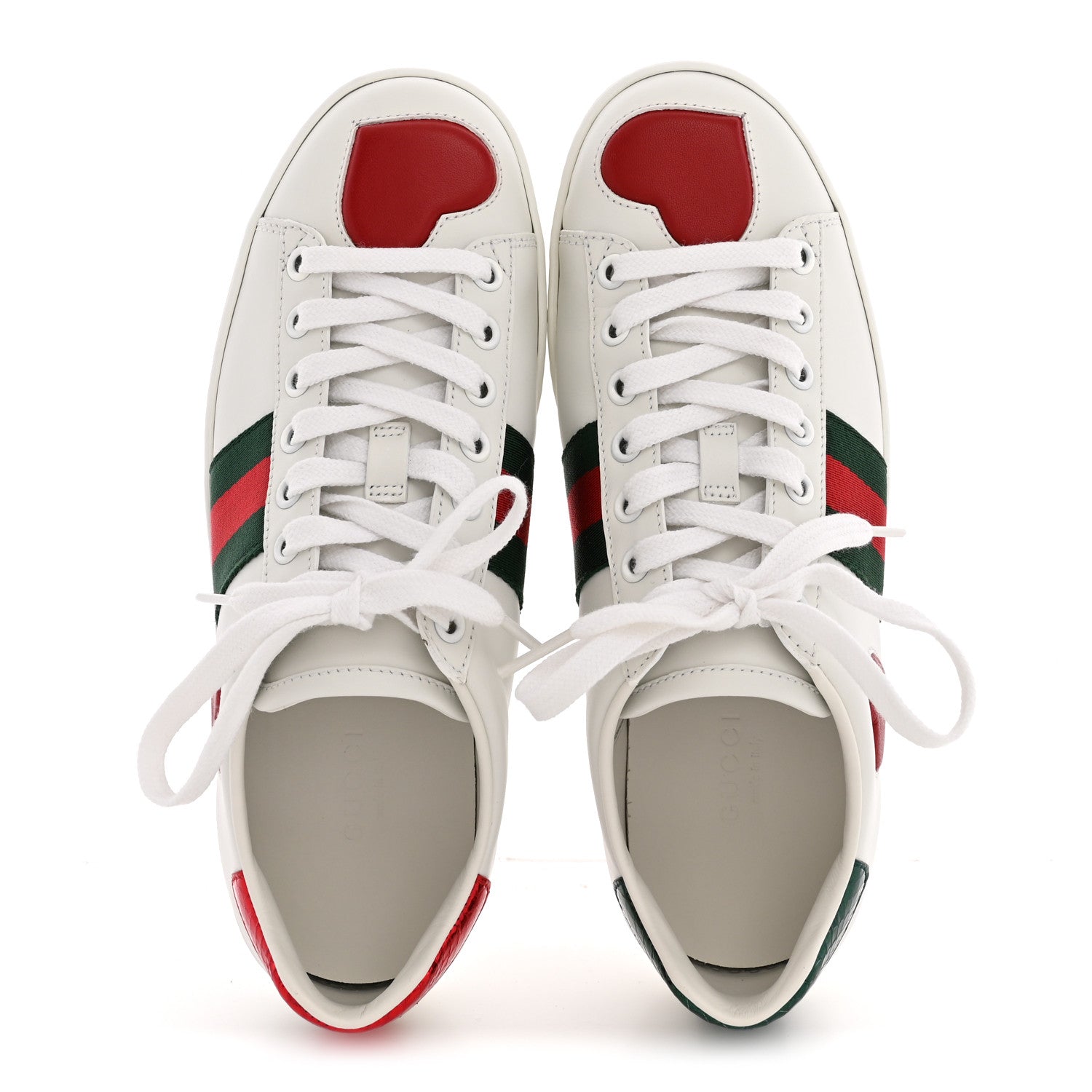 Calfskin Web Heart Embroidered Womens Ace Sneakers 36 White