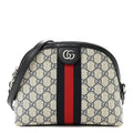 GG Supreme Monogram Textured Dollar Calfskin Web Small Ophidia Dome Shoulder Bag Beige Blue