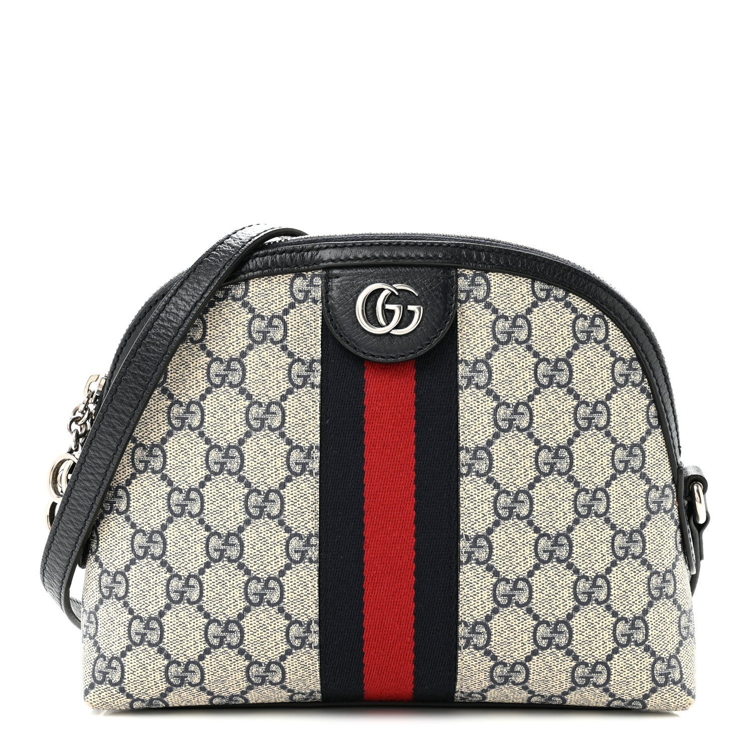 GG Supreme Monogram Textured Dollar Calfskin Web Small Ophidia Dome Shoulder Bag Beige Blue