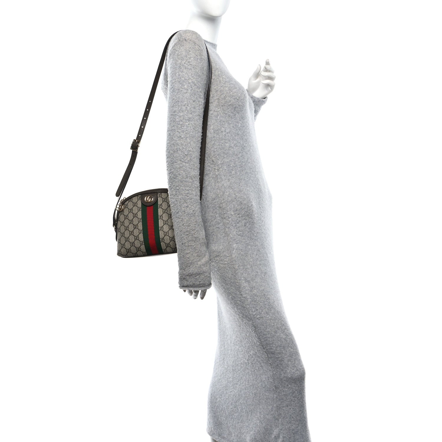GG Supreme Monogram Textured Dollar Calfskin Web Small Ophidia Dome Shoulder Bag Beige Ebony New Acero