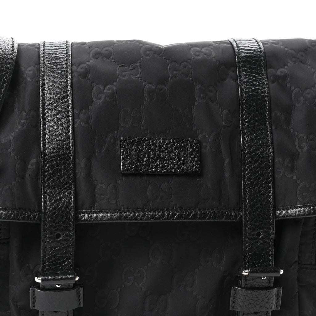 Nylon Monogram Double Buckle Flap Messenger Bag Black