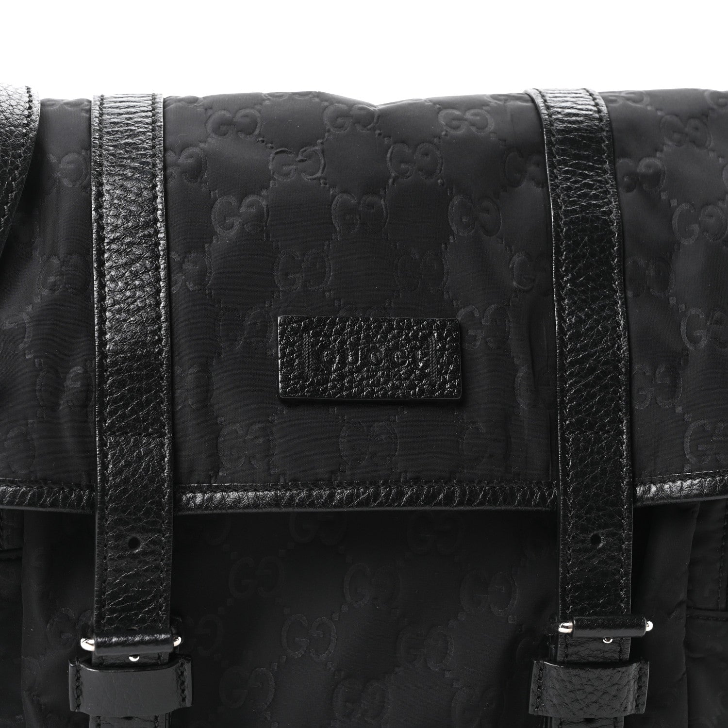 Nylon Monogram Double Buckle Flap Messenger Bag Black