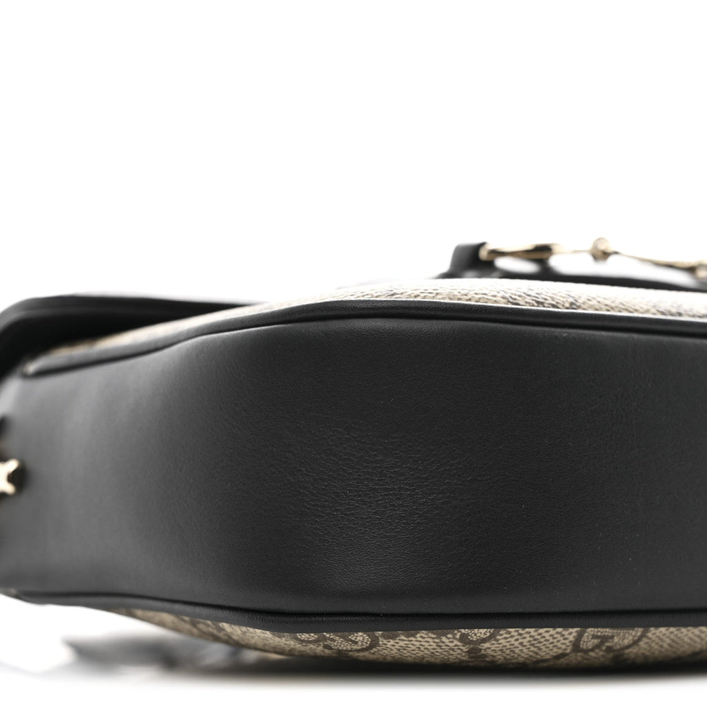 GG Supreme Monogram Horsebit 1955 Soft Small Shoulder Bag Beige Black
