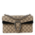 GG Supreme Monogram Suede Crystal Small Dionysus Shoulder Bag Beige Ebony Black