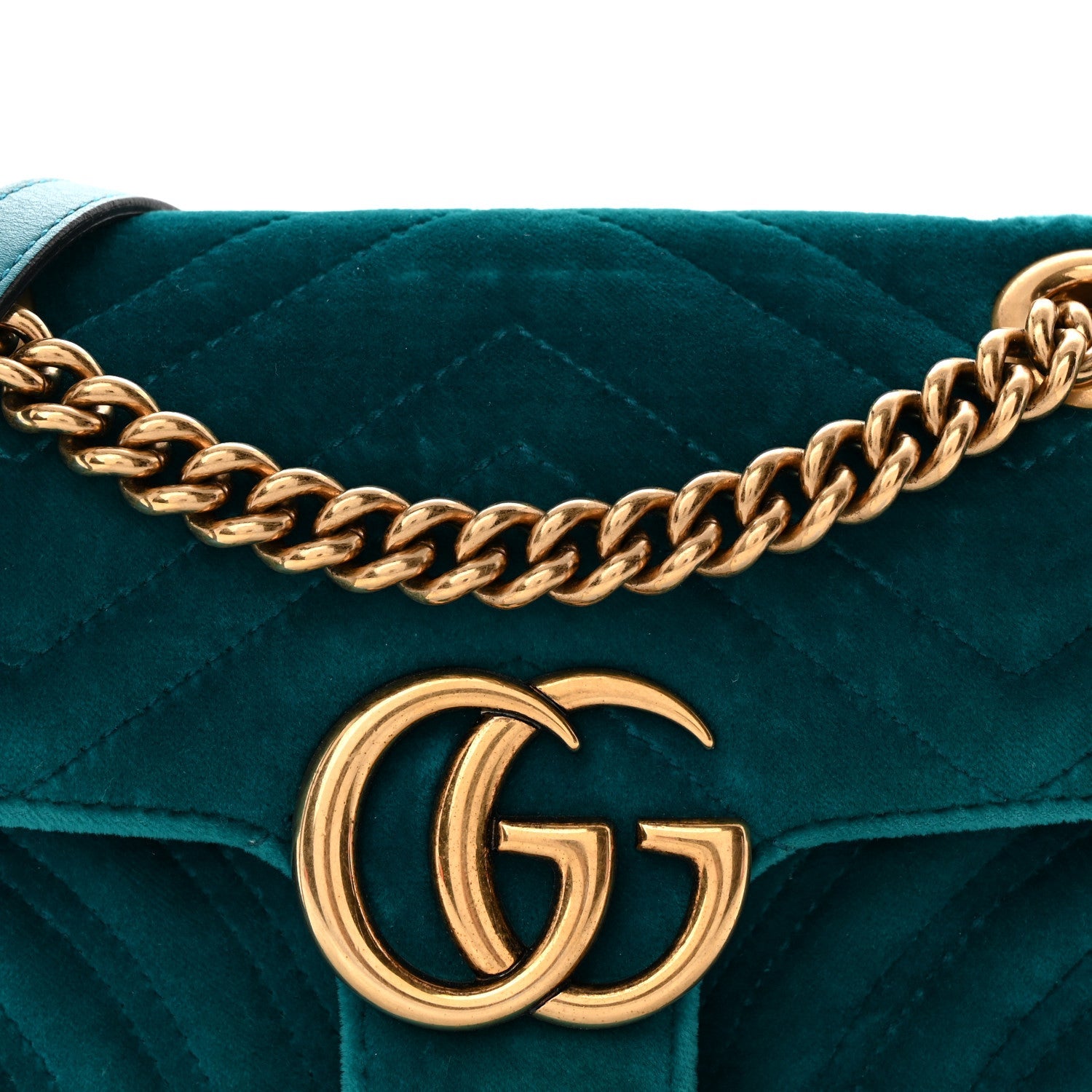 Velvet Matelasse Mini GG Marmont Shoulder Bag Pavone Cyan