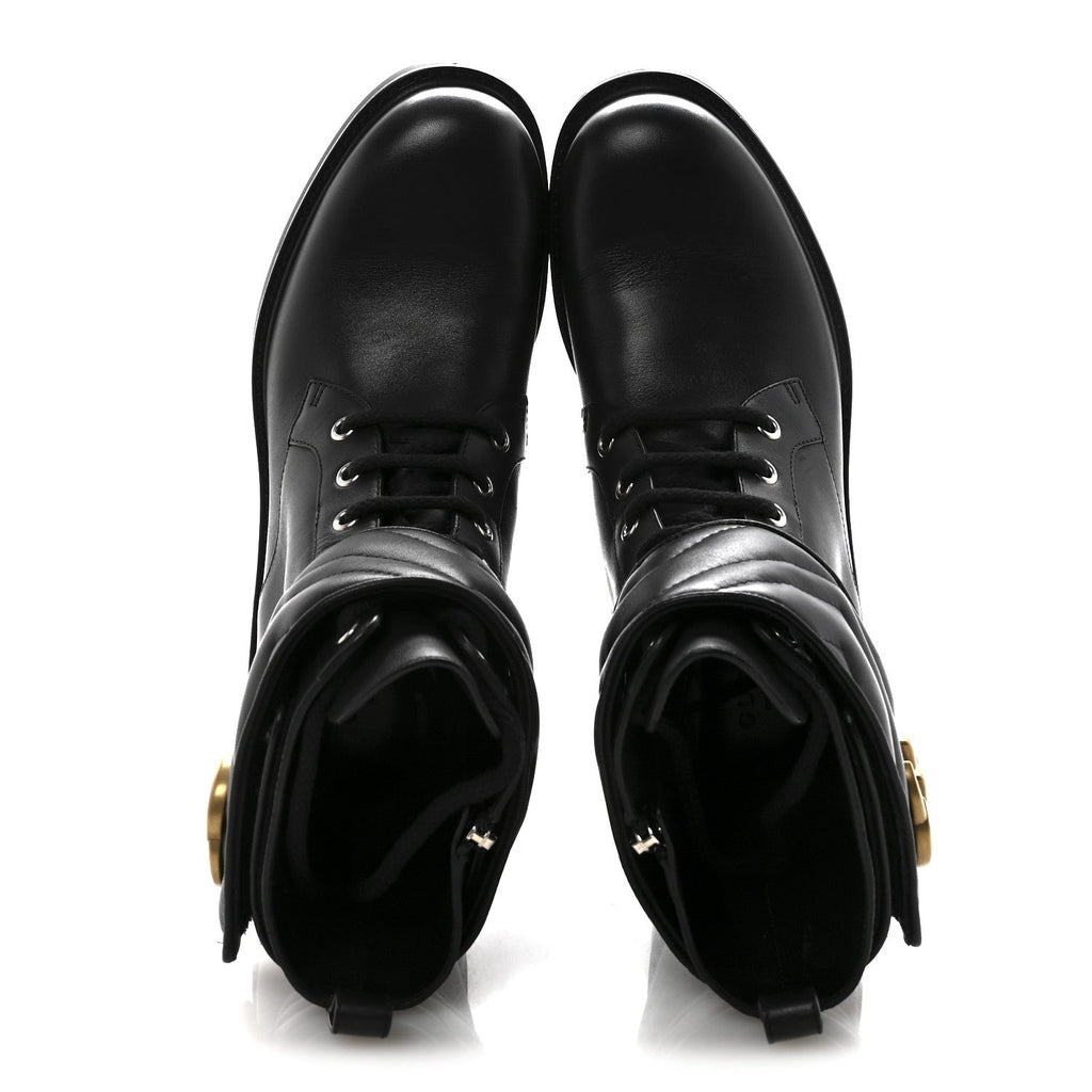 Flores Calfskin Nappa Matelasse GG 40mm Ankle Boots 37.5 Black