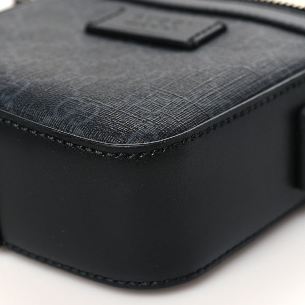 GG Supreme Monogram Appia Calfskin Web Small Camera Messenger Bag Black Grey
