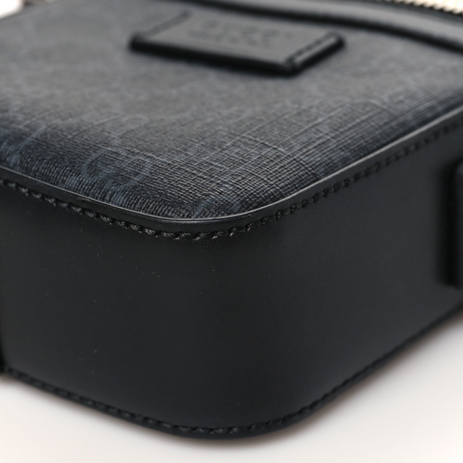 GG Supreme Monogram Appia Calfskin Web Small Camera Messenger Bag Black Grey