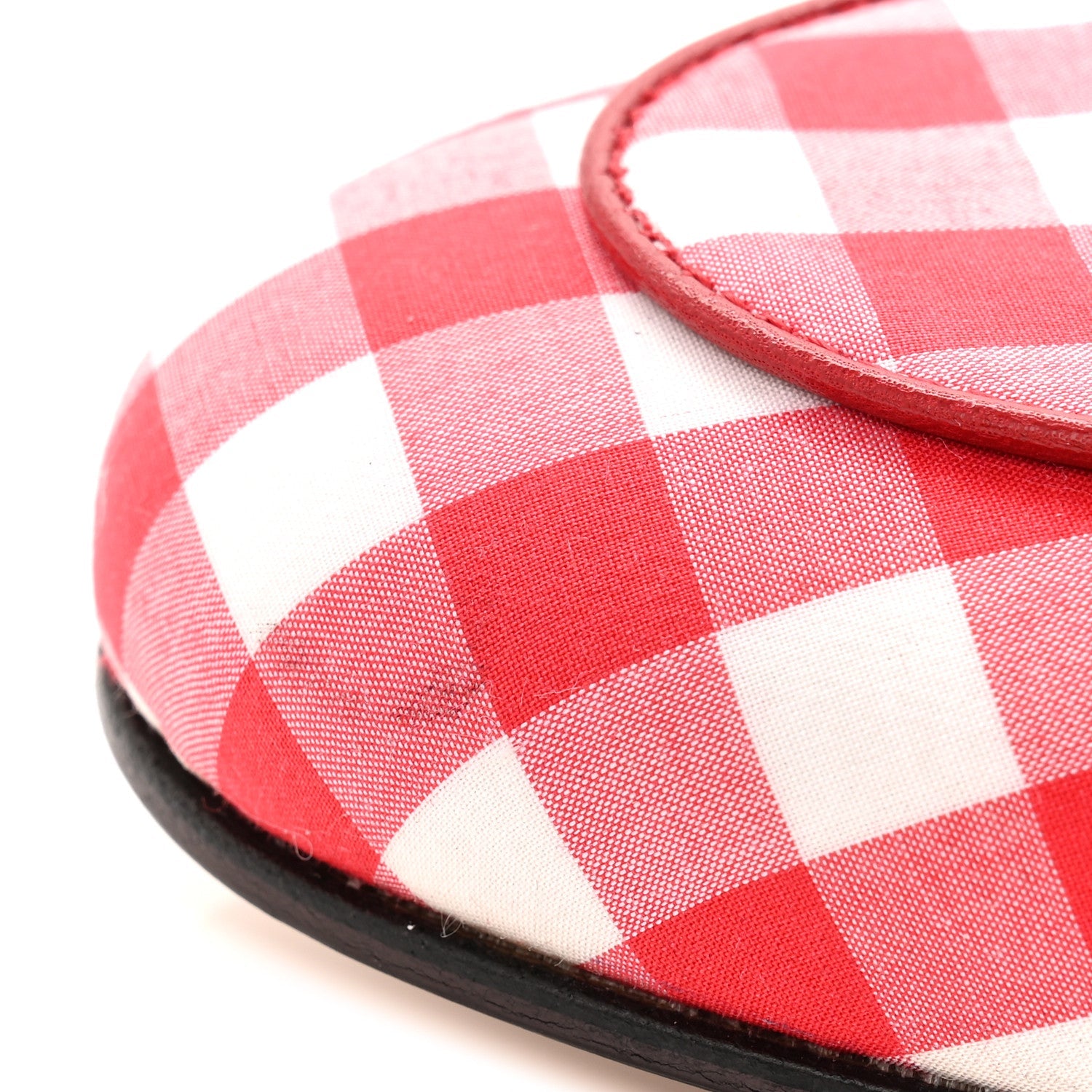 Cotton Gingham Womens Princetown Slippers 36 White Red