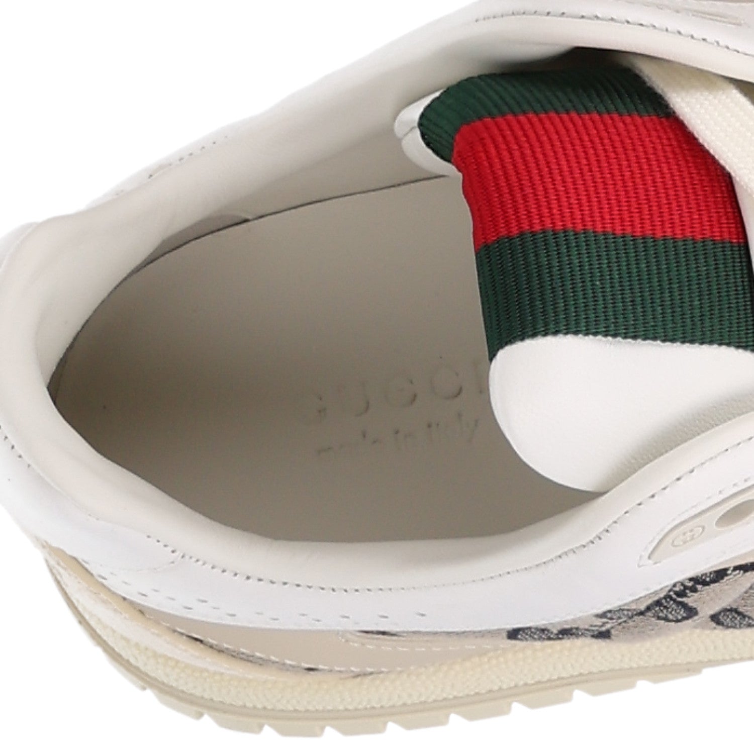 Calfskin Suede GG Monogram Re-Web Womens Sneakers 38.5 White Beige Ebony