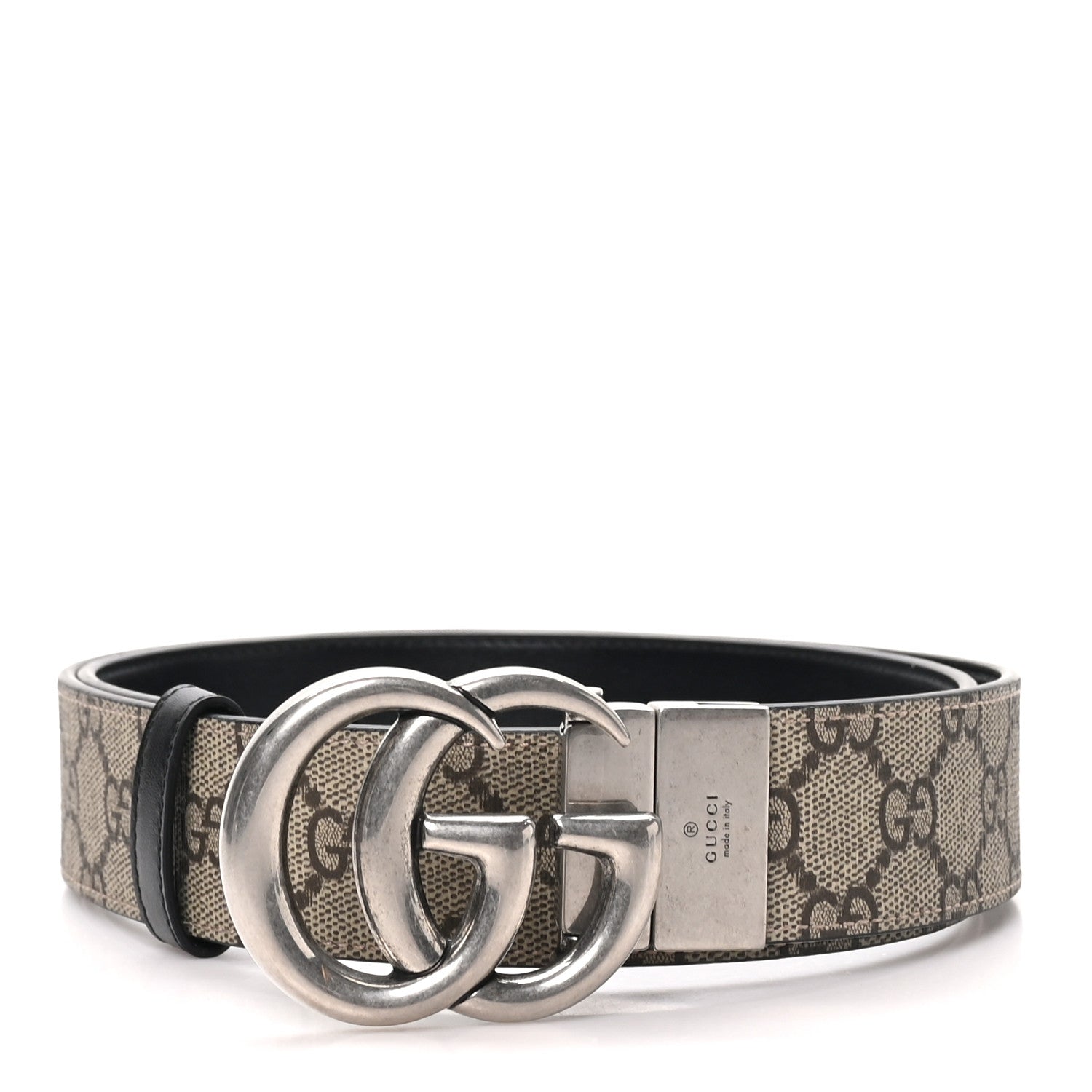 GG Supreme Monogram Plutone Calfskin Palladium Double G Reversible 37mm Belt 90 36 Beige Ebony Black