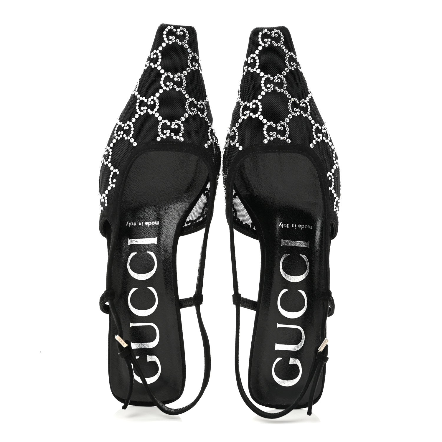 Suede Mesh Crystal GG Monogram Slingback Pumps 36.5 Black