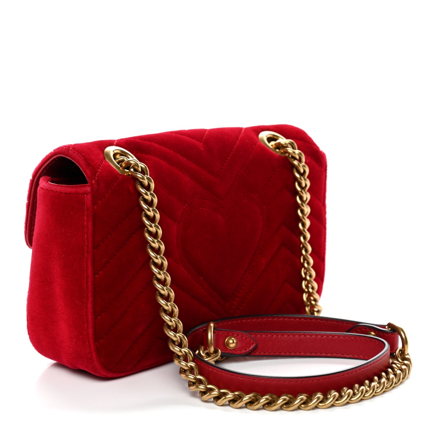 Velvet Matelasse Mini GG Marmont Shoulder Bag Hibiscus Red