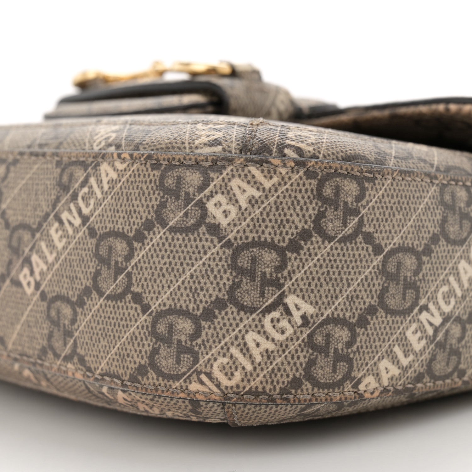X BALENCIAGA GG Supreme Monogram Web Logo Print Mini Horsebit 1955 Shoulder Bag Beige Ebony