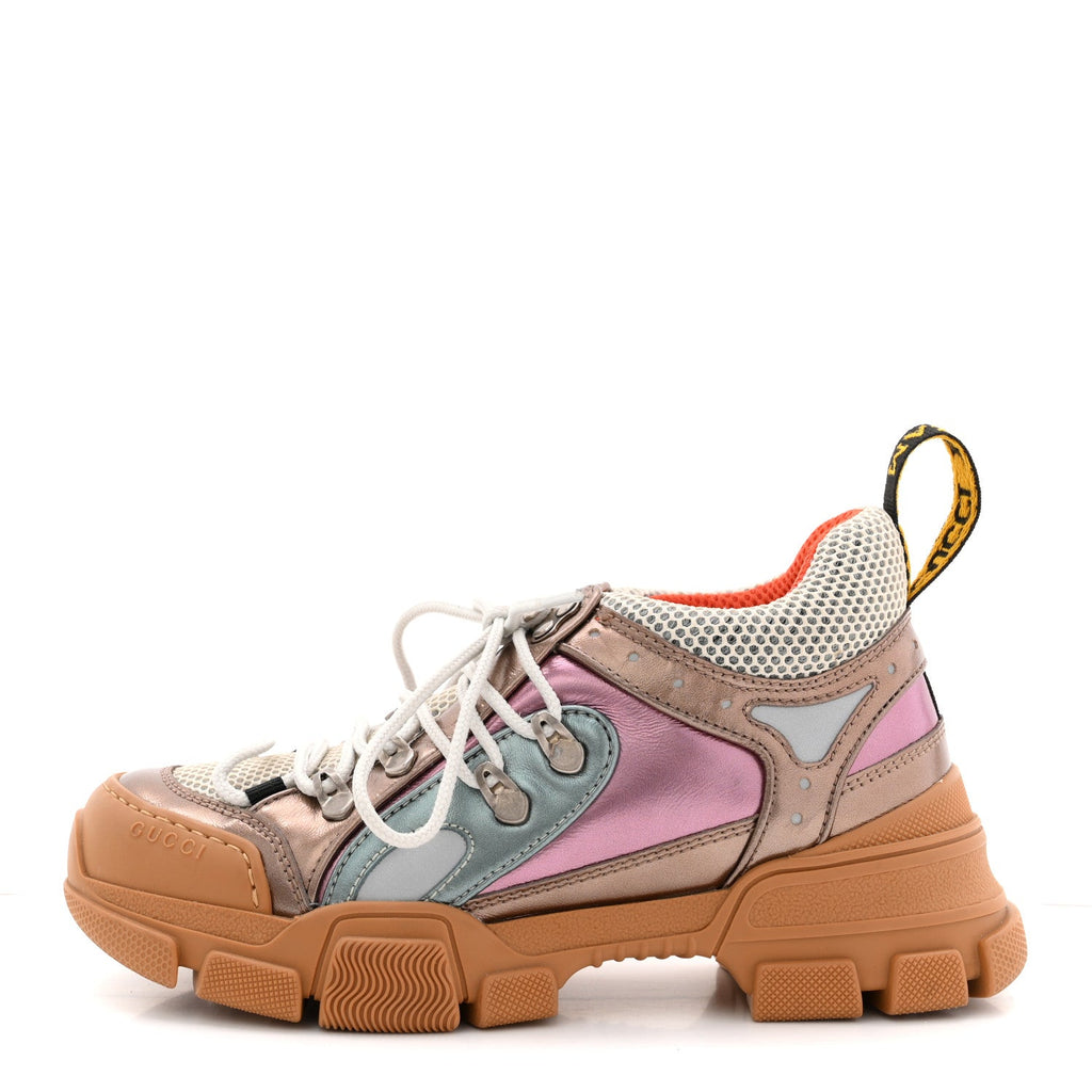 X SEGA Metallic Calfskin Mesh Womens Flashtrek Sneakers 36.5 Rame Mystic White Lago