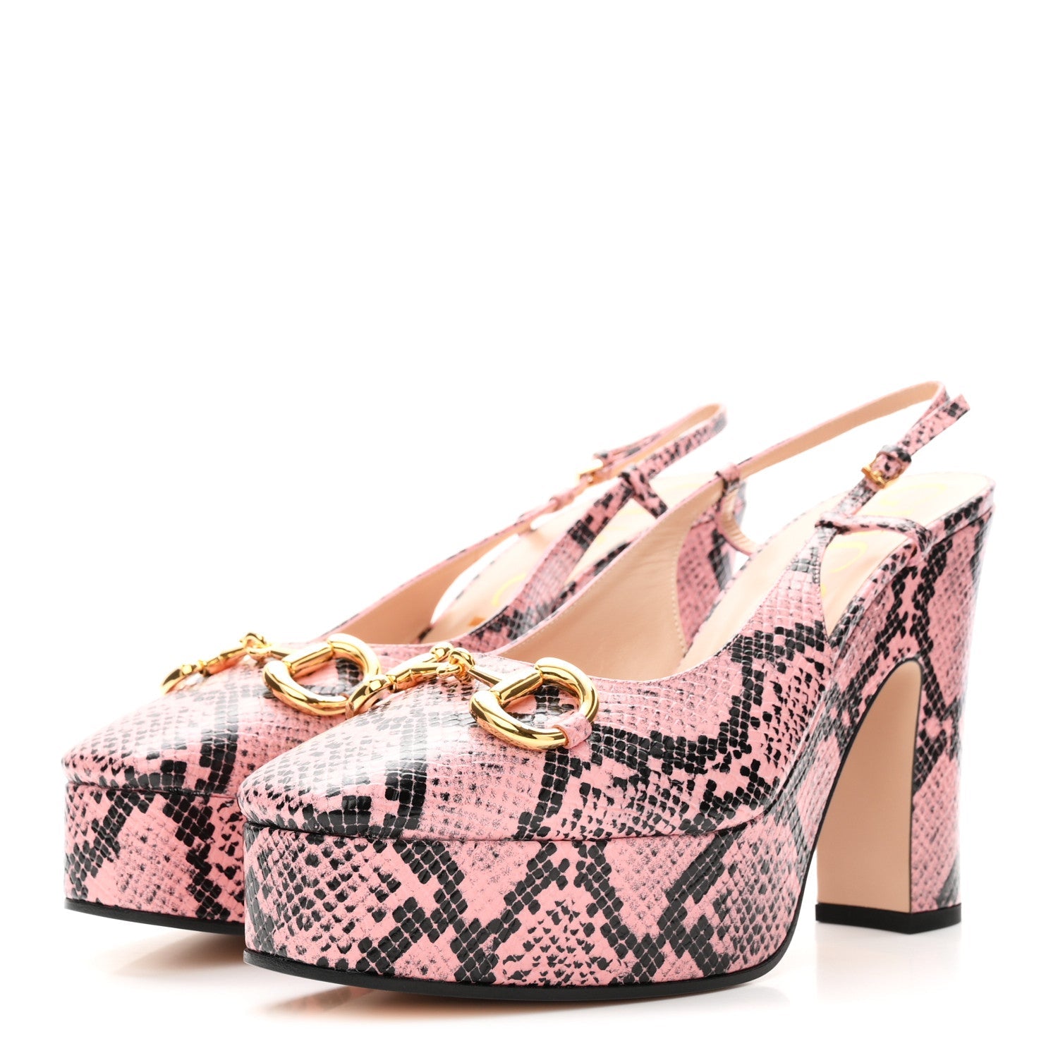 Calfskin Python Print Horsebit Platform 35/120mm Slingback Pumps 41 Wild Rose