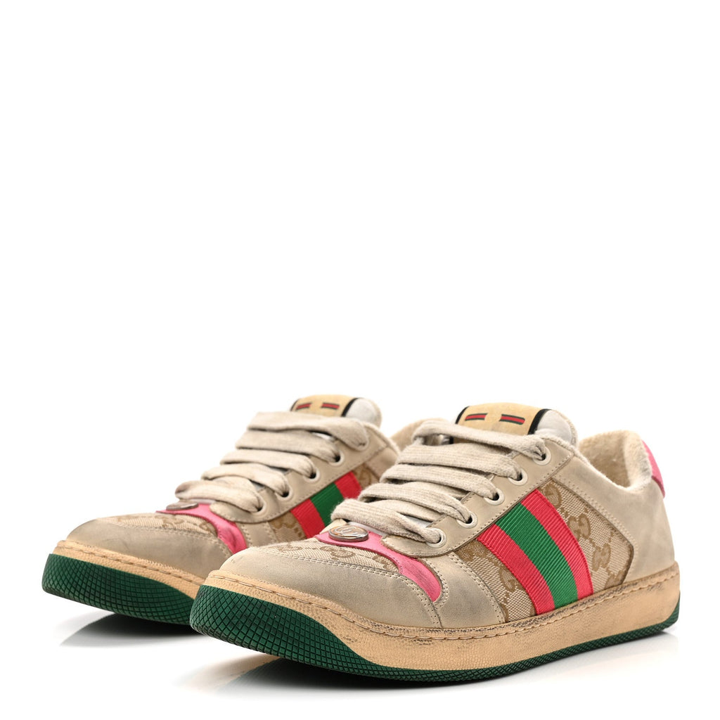 GG Monogram Nubuck Web Womens Screener Sneakers 38 New Sand Dusty Milk Pink