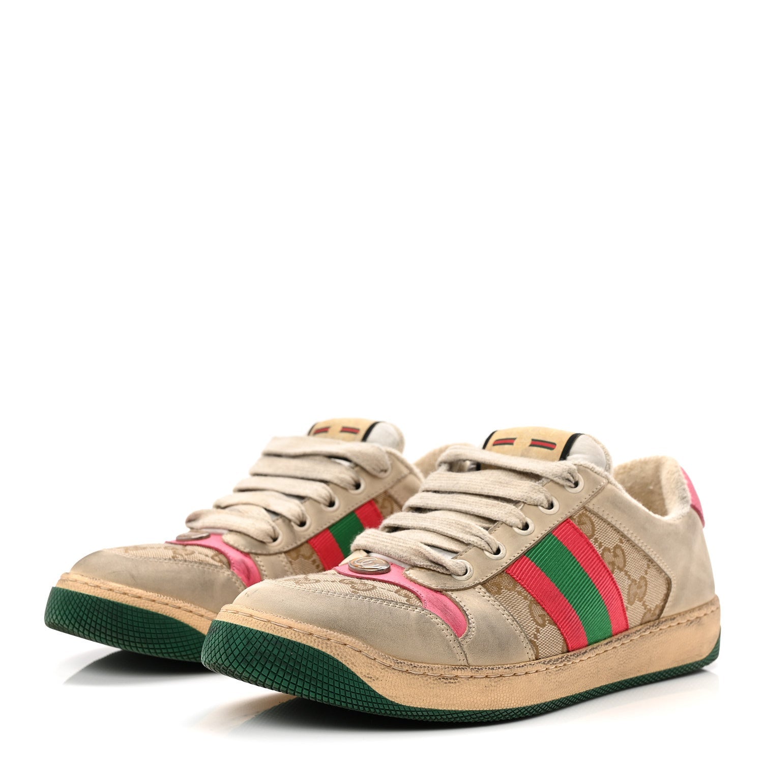 GG Monogram Nubuck Web Womens Screener Sneakers 38 New Sand Dusty Milk Pink