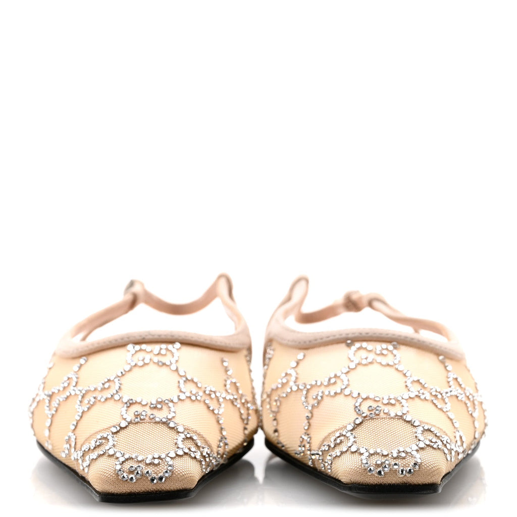 Suede Mesh Crystal GG Monogram Slingback Ballet Flats 36.5 Light Powder Skin Rose 37 Light Powder Skin Rose 36.5 Light Powder Skin Rose