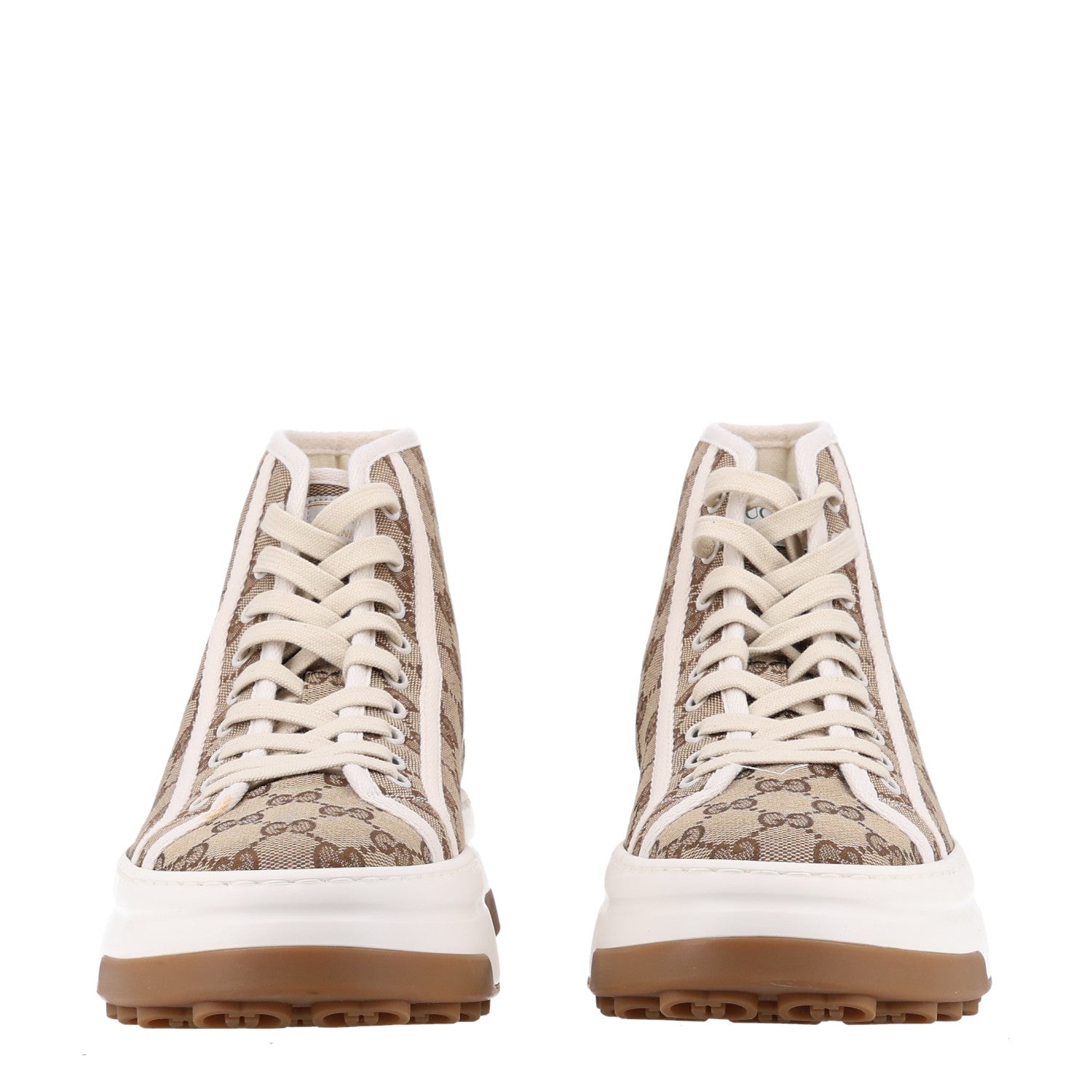 GG Monogram Mens 1977 Tennis High Top Platform 55mm Sneakers 9 Beige Ebony Mystic White