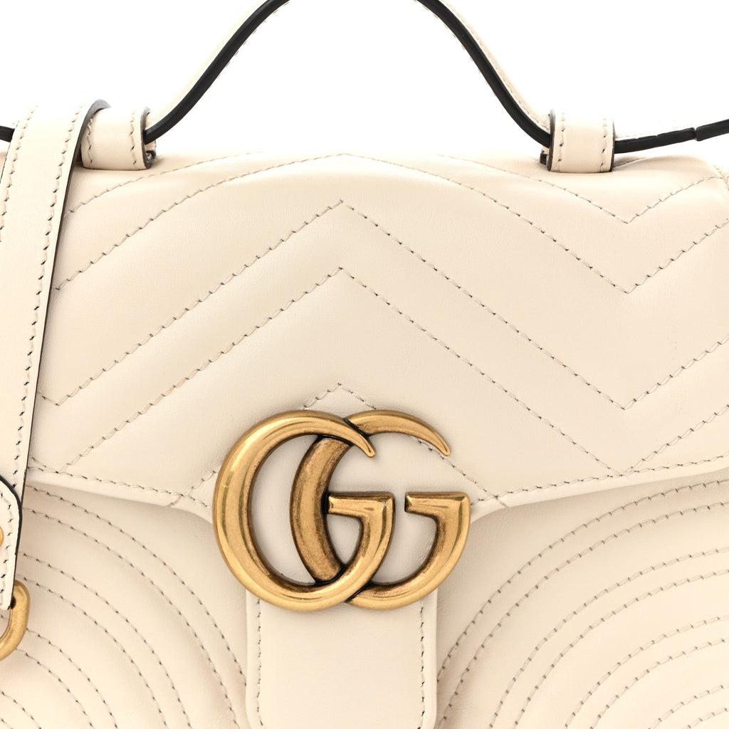 Calfskin Matelasse Mini GG Marmont Top Handle Shoulder Bag White