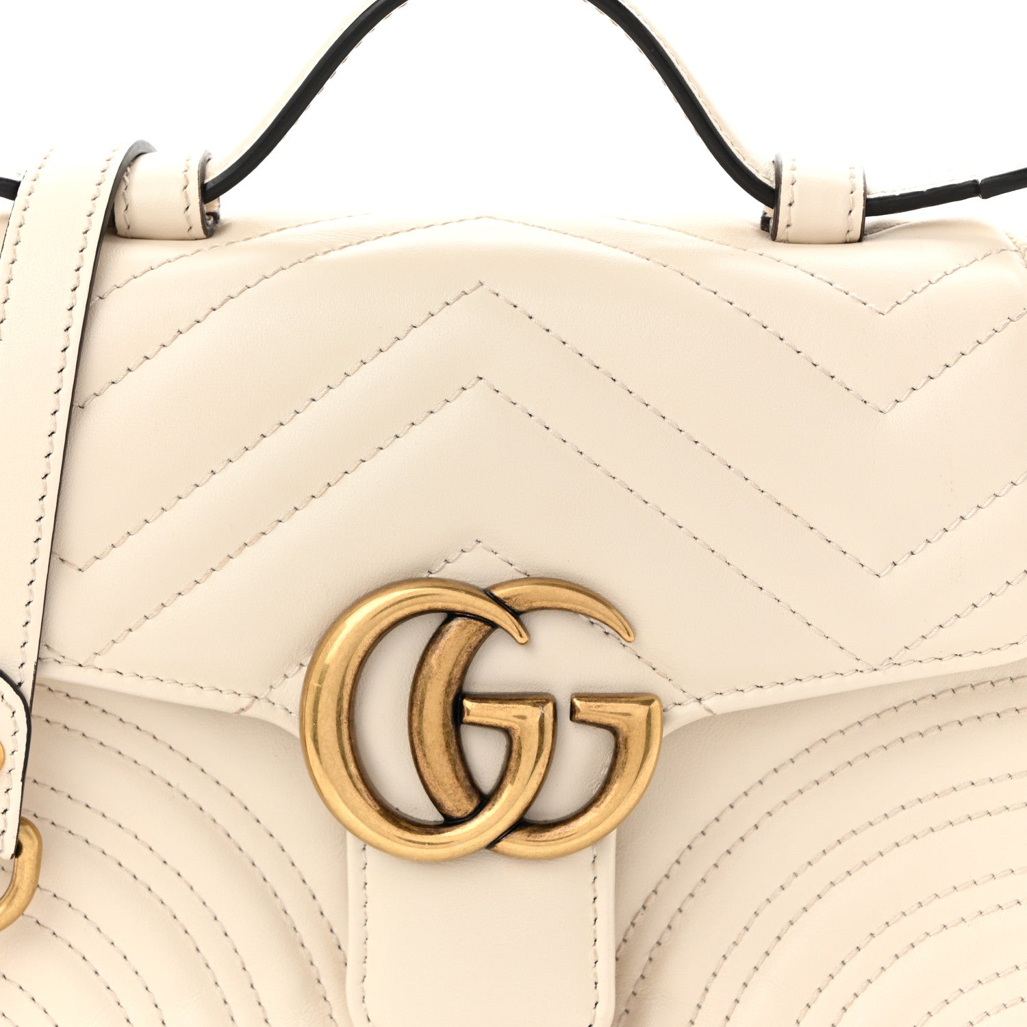 Calfskin Matelasse Mini GG Marmont Top Handle Shoulder Bag White