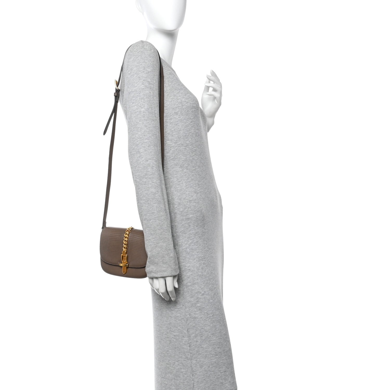 Lizard Mini Sylvie 1969 Messenger Bag Taupe