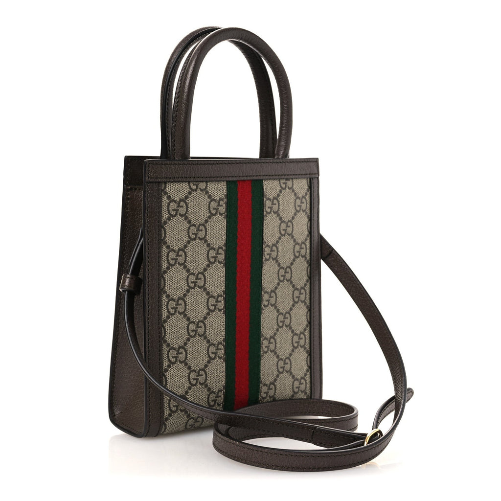 GG Supreme Monogram Textured Dollar Calfskin Web Super Mini Ophidia Mini Tote Bag Beige Ebony New Acero