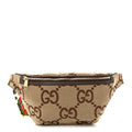 Monogram Jumbo GG Textured Dollar Calfskin Web Belt Bag Camel Ebony New Acero