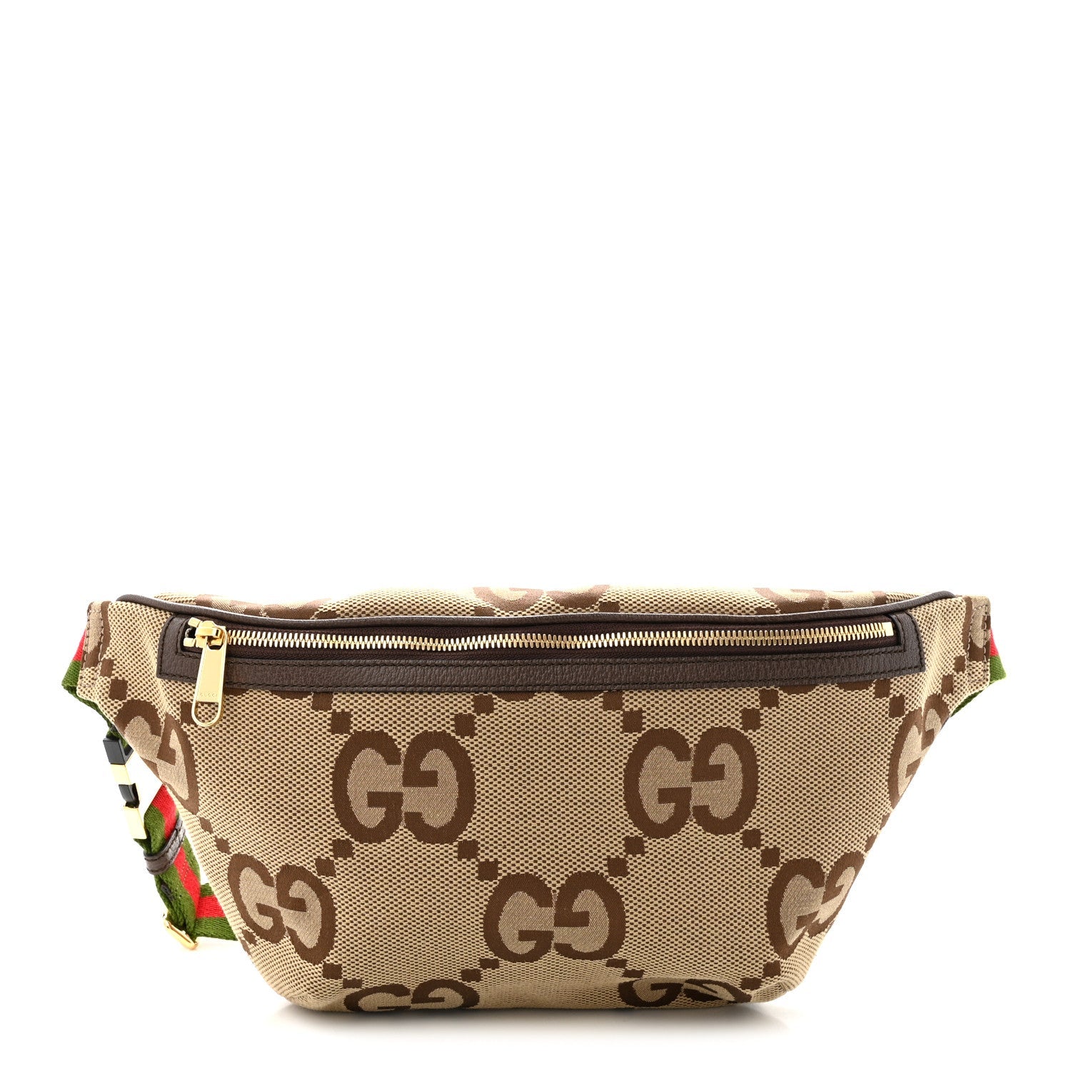 Monogram Jumbo GG Textured Dollar Calfskin Web Belt Bag Camel Ebony New Acero