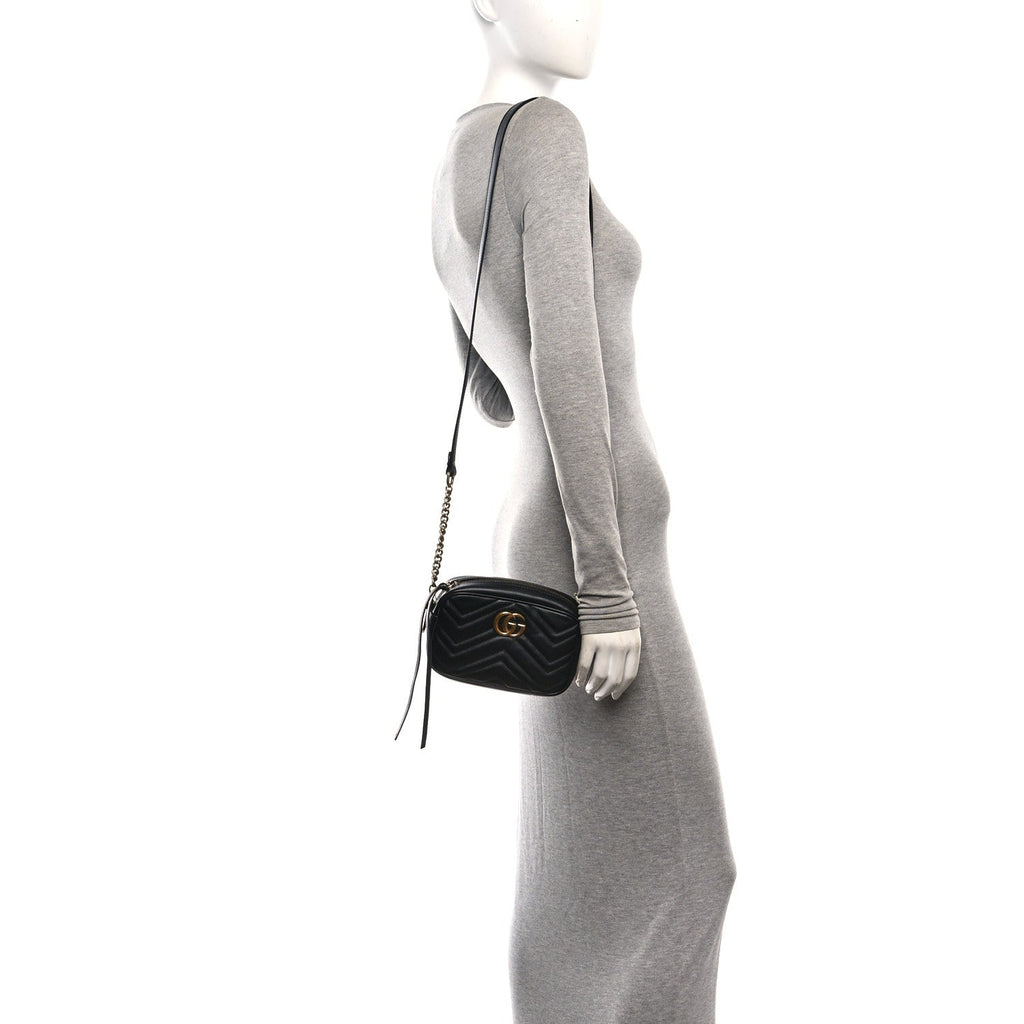 Calfskin Matelasse Mini GG Marmont Chain Shoulder Bag Black