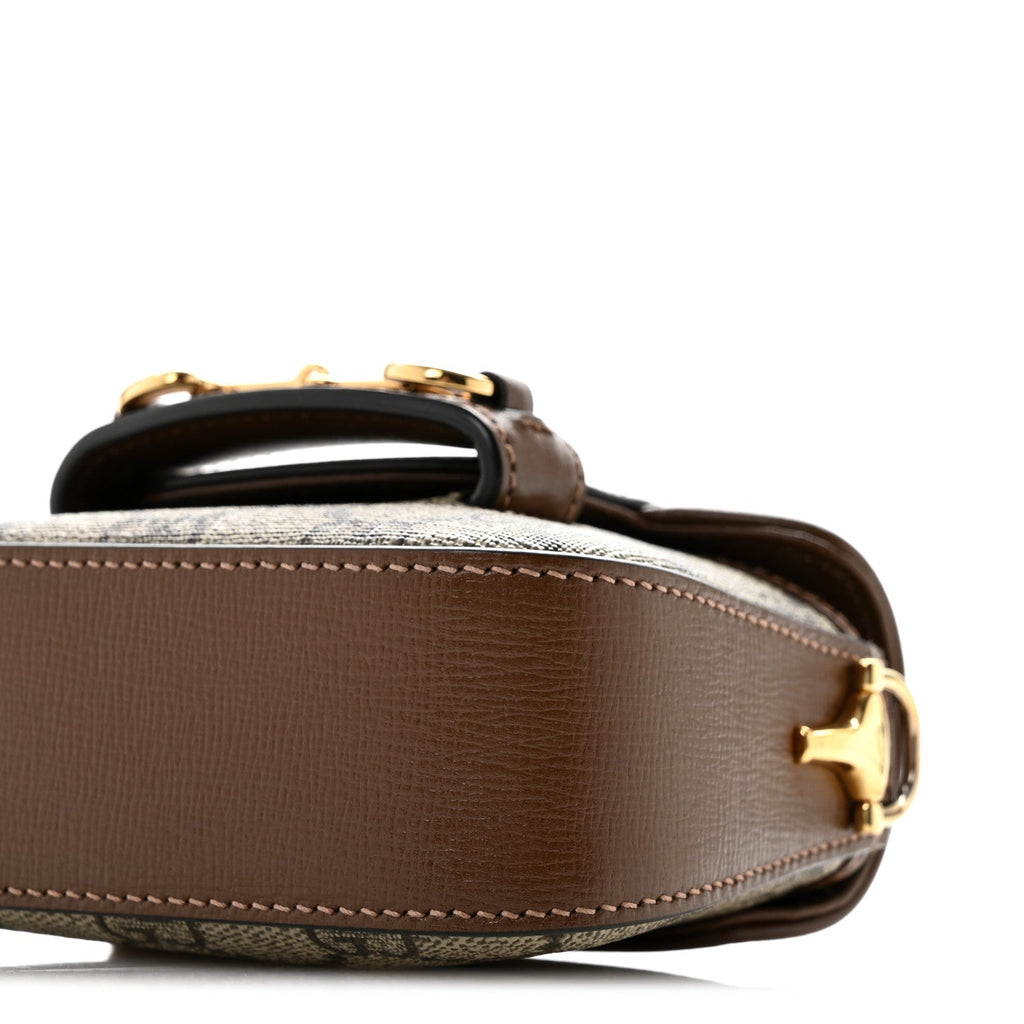 GG Supreme Monogram Azalea Calfskin Web Horsebit 1955 Wallet On Strap Beige Ebony Brown Sugar