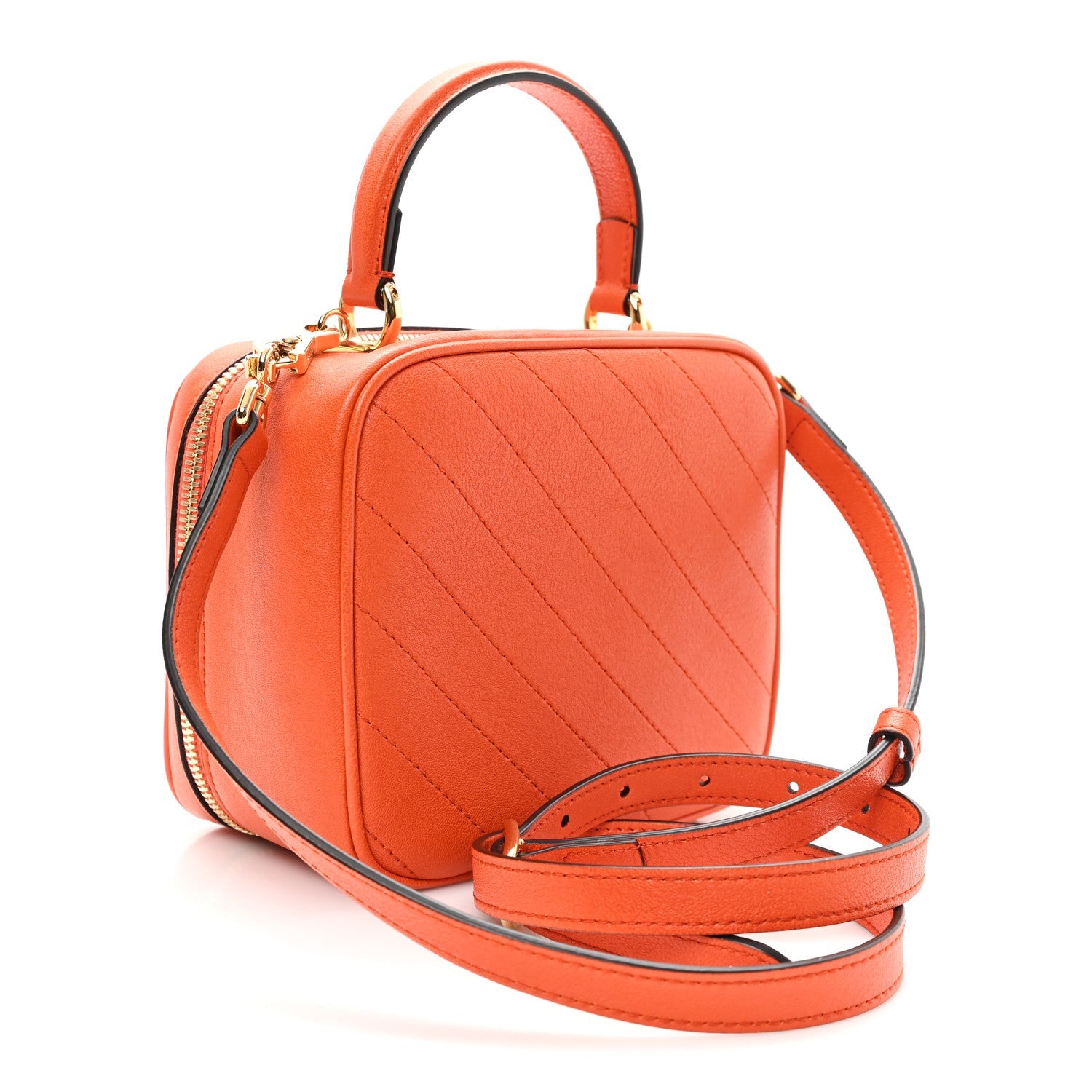 Sakai Be Green Calfskin Diagonal Stitched Blondie Top Handle Bag Orange