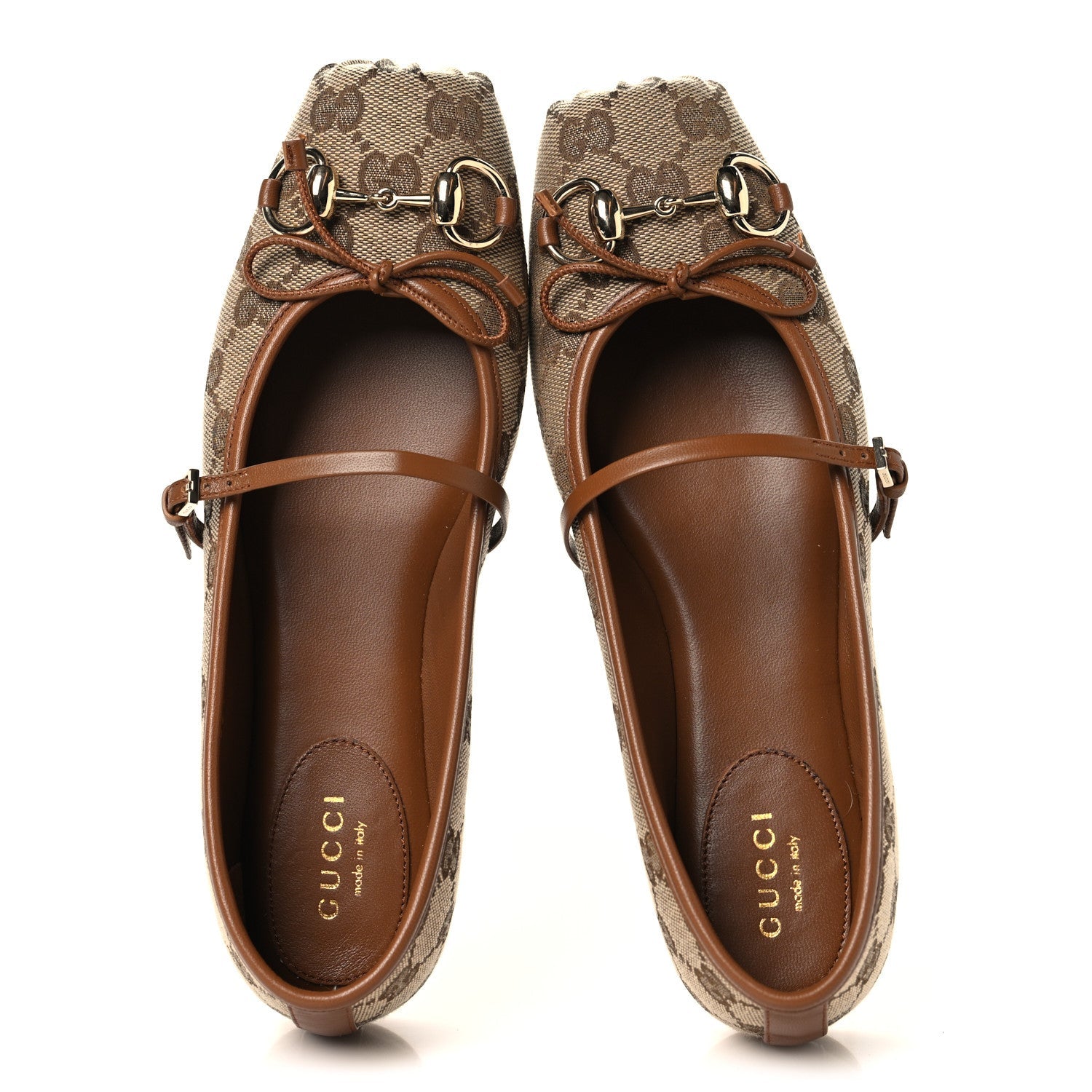 GG Monogram Horsebit Bow Ballet Flats 35.5 Beige Ebony Sundial