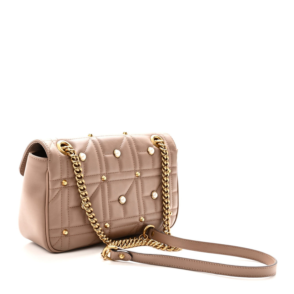 Calfskin Matelasse Studded Small Pearly GG Marmont Shoulder Bag Porcelain Rose