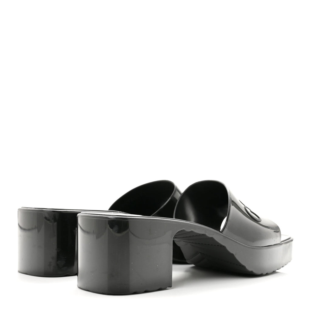 Rubber Gucci Logo Womens Platform 20/60mm Slide Sandals 38 Black