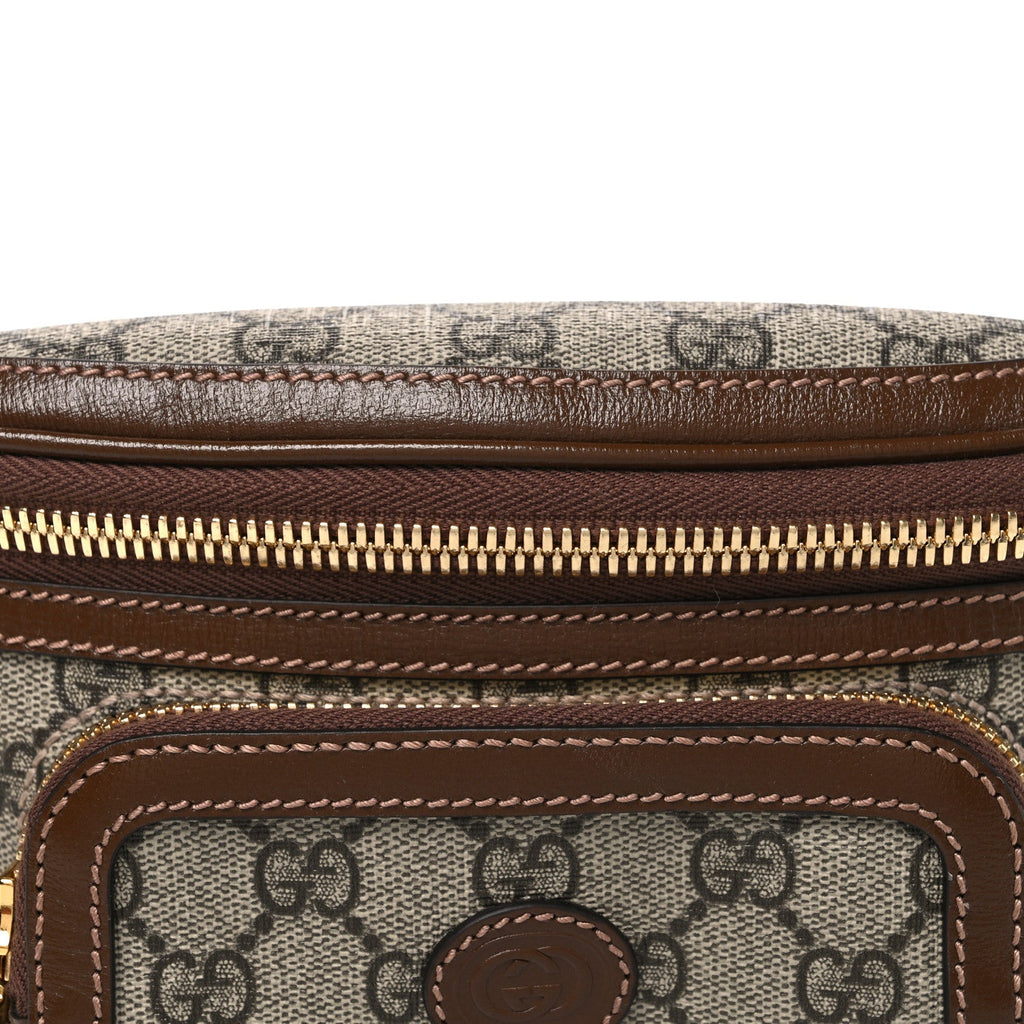 GG Supreme Monogram Textured Calfskin Retro Interlocking G Belt Bag Beige Ebony Brown Sugar