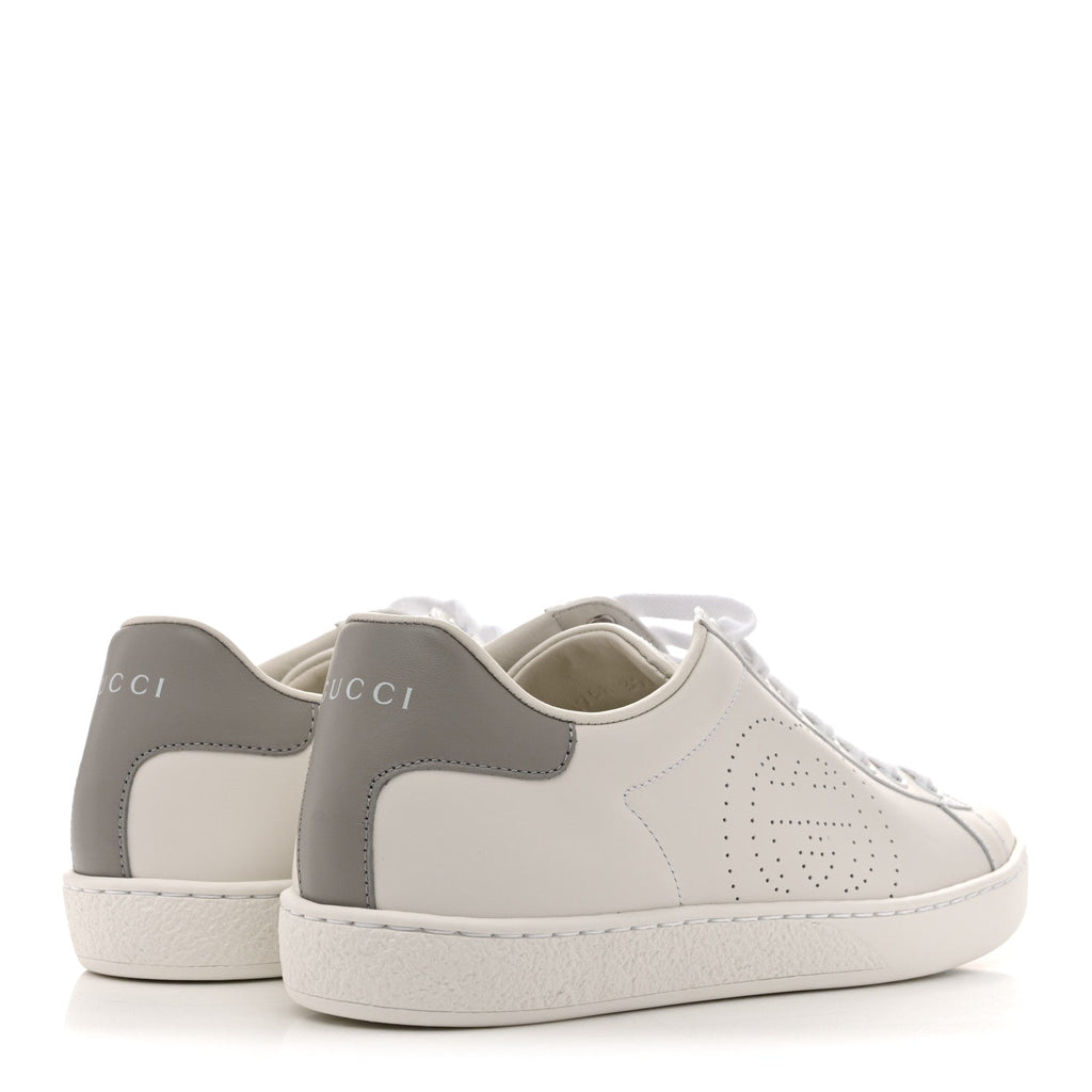 Calfskin Interlocking G Perforated Womens Ace Sneakers 37.5 White Grey Sky